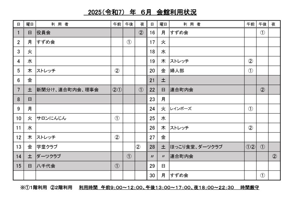 下町会館利用令和７年６月